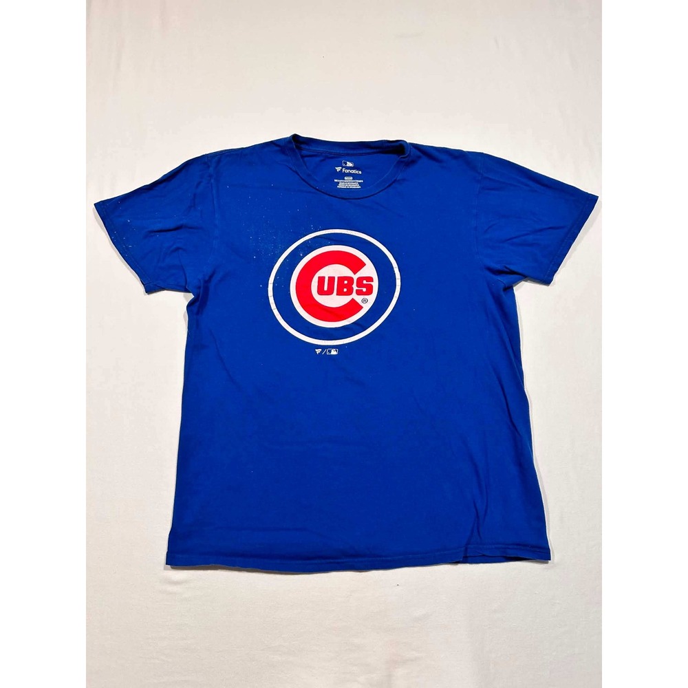Fanatics MLB Chicago Cubs Mens Blue Graphic T-Shirt Size Medium Short Sleeve Tee